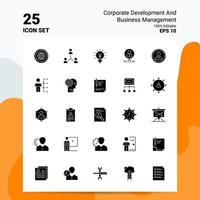 25 desarrollo corporativo y conjunto de iconos de gestión empresarial 100 archivos editables eps 10 ideas de concepto de logotipo de empresa diseño de icono de glifo sólido vector