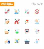 corona virus prevention covid19 tips to avoid injury 16 Flat Color icon for presentation scientist forbidden temprature diagnosis virus viral coronavirus 2019nov disease Vector Design Elements
