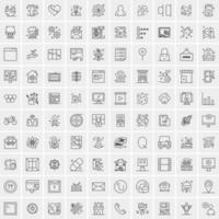 100 Universal Black Line Icons on White Background vector