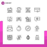 Outline Icon set. Pack of 16 Line Icons isolated on White Background for responsive Website Design Print and Mobile Applications. vector