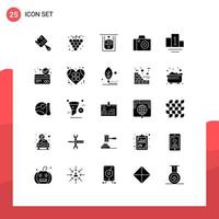 User Interface Pack of 25 Basic Solid Glyphs of card atm card cash sport studio Editable Vector Design Elements