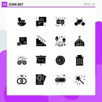 Set of 16 Commercial Solid Glyphs pack for premium product travel circulation sport bicycle Editable Vector Design Elements