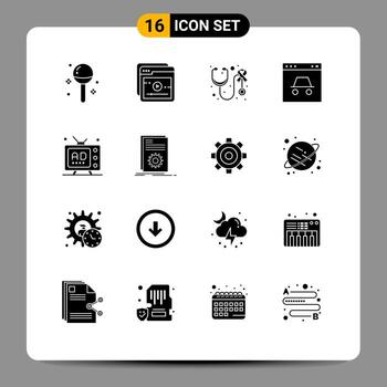 16 Thematic Vector Solid Glyphs and Editable Symbols of ad security health secure hacker Editable Vector Design Elements