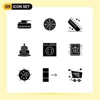 Modern Set of 9 Solid Glyphs and symbols such as countrey cake position indian hairdressing Editable Vector Design Elements