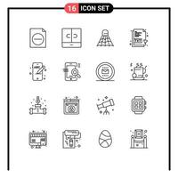 Set of 16 Commercial Outlines pack for phone mobile shuttlecock file txt file Editable Vector Design Elements