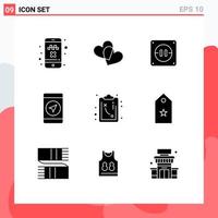 Pack of 9 Modern Solid Glyphs Signs and Symbols for Web Print Media such as one tactics electricity strategy gps Editable Vector Design Elements