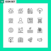 User Interface Pack of 16 Basic Outlines of shield american auction pencil cloud Editable Vector Design Elements