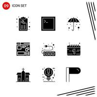 Collection of 9 Vector Icons in solid style. Pixle Perfect Glyph Symbols for Web and Mobile. Solid Icon Signs on White Background. 9 Icons.