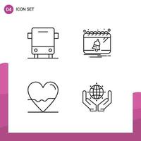 Line Pack of 4 Universal Symbols of bus beat transport calendar heart Editable Vector Design Elements