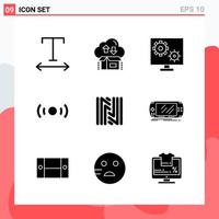 Collection of 9 Vector Icons in solid style. Modern Glyph Symbols for Web and Mobile. Solid Icon Sign Isolated on White Background. 9 Icons.