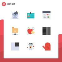 Editable Vector Line Pack of 9 Simple Flat Colors of folder user id settings communication Editable Vector Design Elements