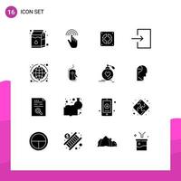 Pack of 16 creative Solid Glyphs of network globe extractor input arrow Editable Vector Design Elements