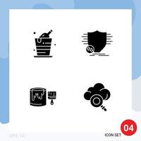 Mobile Interface Solid Glyph Set of 4 Pictograms of alcohol brush party money paint Editable Vector Design Elements