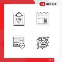 Pack of 4 Modern Filledline Flat Colors Signs and Symbols for Web Print Media such as cardiogram business document bank event Editable Vector Design Elements