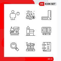 Creative Set of 9 Universal Outline Icons isolated on White Background. vector