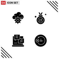 Pack of 4 Modern Solid Glyphs Signs and Symbols for Web Print Media such as cloud script award badge clock Editable Vector Design Elements