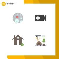 4 Universal Flat Icons Set for Web and Mobile Applications moon estate planet video new Editable Vector Design Elements