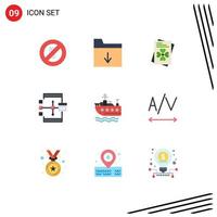 Set of 9 Commercial Flat Colors pack for transport ship world flowchart develop Editable Vector Design Elements
