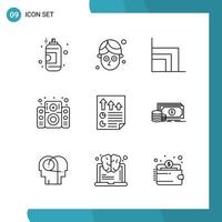 Vector Pack of 9 Outline Symbols. Line Style Icon Set on White Background for Web and Mobile.