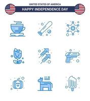 Happy Independence Day Pack of 9 Blues Signs and Symbols for fire plent men usa flower Editable USA Day Vector Design Elements
