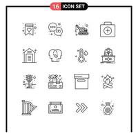 Set of 16 Commercial Outlines pack for storehouse shopping machinery e commerce medical Editable Vector Design Elements