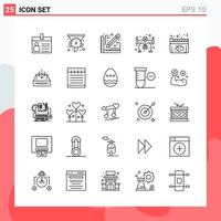 colección de 25 iconos vectoriales en estilo de línea. símbolos de contorno modernos para web y móvil. signo de icono de línea aislado sobre fondo blanco. 25 iconos. vector