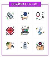 Coronavirus awareness icons 9 Filled Line Flat Color icon Corona Virus Flu Related such as bacteria covid washing coronavirus stethoscope viral coronavirus 2019nov disease Vector Design Elements