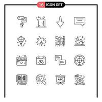 Universal Icon Symbols Group of 16 Modern Outlines of lightning festival arrow flying message Editable Vector Design Elements