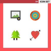 Modern Set of 4 Flat Icons and symbols such as favorite eco gear engine green Editable Vector Design Elements