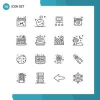 Outline Pack of 16 Universal Symbols of schedule calendar business process organization Editable Vector Design Elements