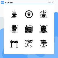 Pack of 9 creative Solid Glyphs of position location pirate notification mobile Editable Vector Design Elements