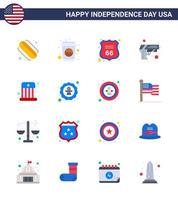 usa feliz día de la independencia pictograma conjunto de 16 pisos simples de niños circo escudo arma seguridad editable usa día elementos de diseño vectorial vector