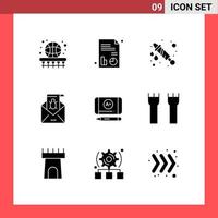 Group of 9 Modern Solid Glyphs Set for threat malware water email e Editable Vector Design Elements