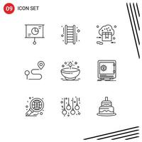 User Interface Pack of 9 Basic Outlines of diya navigation cloud map valentine Editable Vector Design Elements