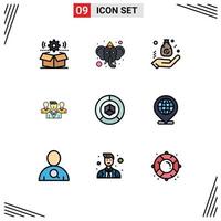 conjunto de 9 iconos de ui modernos símbolos signos para seguridad de pandillas hinduismo personal finanzas elementos de diseño de vectores editables