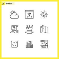 Modern Set of 9 Outlines and symbols such as dry fort light planning castle Editable Vector Design Elements