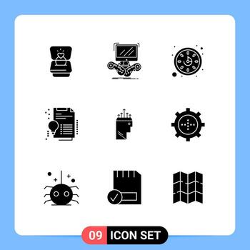 Editable Vector Line Pack of 9 Simple Solid Glyphs of hypnosis solution online invention certificate Editable Vector Design Elements