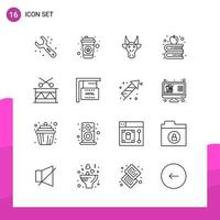 Outline Icon set. Pack of 16 Line Icons isolated on White Background for responsive Website Design Print and Mobile Applications. vector