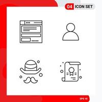 Creative Set of 4 Universal Outline Icons isolated on White Background. vector