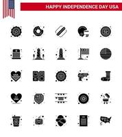 conjunto de 25 glifos sólidos vectoriales el 4 de julio, día de la independencia de estados unidos, como la celebración del casco de américa americana, elementos de diseño vectorial del día de estados unidos editables en estados unidos vector