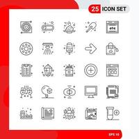 conjunto creativo de 25 iconos de contorno universal aislados sobre fondo blanco. vector