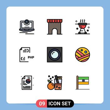 Stock Vector Icon Pack of 9 Line Signs and Symbols for document develop shop coding grill Editable Vector Design Elements