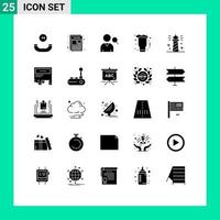 Mobile Interface Solid Glyph Set of 25 Pictograms of ocean beach search glass party Editable Vector Design Elements