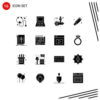 Pack of 16 creative Solid Glyphs of editor code arrow stationary remover Editable Vector Design Elements