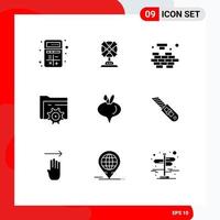 Pictogram Set of 9 Simple Solid Glyphs of food gear machine setting solving Editable Vector Design Elements