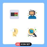 conjunto moderno de 4 iconos planos pictograma de forma mente contenido hombre fuera elementos de diseño vectorial editables vector