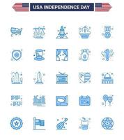 Modern Set of 25 Blues and symbols on USA Independence Day such as award states launcher muffin usa Editable USA Day Vector Design Elements