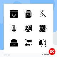 Modern Set of 9 Solid Glyphs and symbols such as application optimization tricks media engine Editable Vector Design Elements