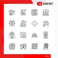 conjunto creativo de 16 iconos de contorno universal aislados sobre fondo blanco. vector