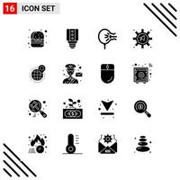 Pixle Perfect Set of 16 Solid Icons. Glyph Icon Set for Webite Designing and Mobile Applications Interface. vector